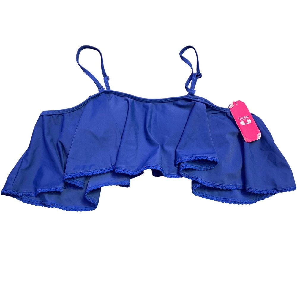 NEW SHEKINI Royal Blue Off Shoulder Ruffle Flounce Bikini Swim Top Size S